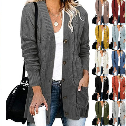 Autumn And Winter Women's Casual Knitted Button Coat