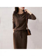 Drawstring High Waist Pure Color Wool Knitted Dress Two-piece Set