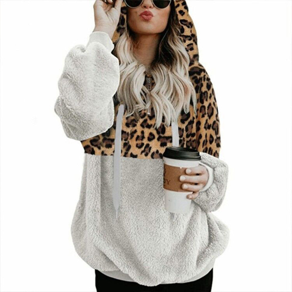 Leopard Print Hooded Sweater Loose Fall Winter Women Clothes