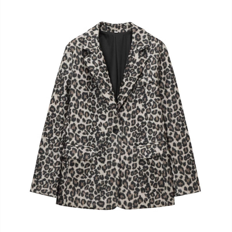 Women's Fashion Slim Long Sleeve Leopard Print Coat