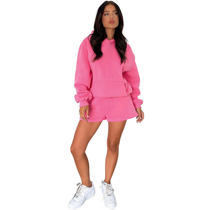 Solid Color Long Sleeve Hooded Sweaters Women's Clothing Two-piece Fashion