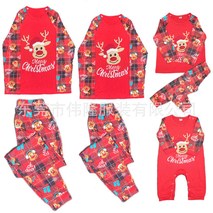 European And American Long Sleeve Home Wear Printed Plaid Christmas Suit