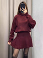 Autumn New Solid Color Round Neck Loose Top Simple All-matching Skirt Suit