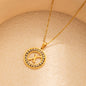 Stainless Steel Round Diamond English Letter Pendant Necklace