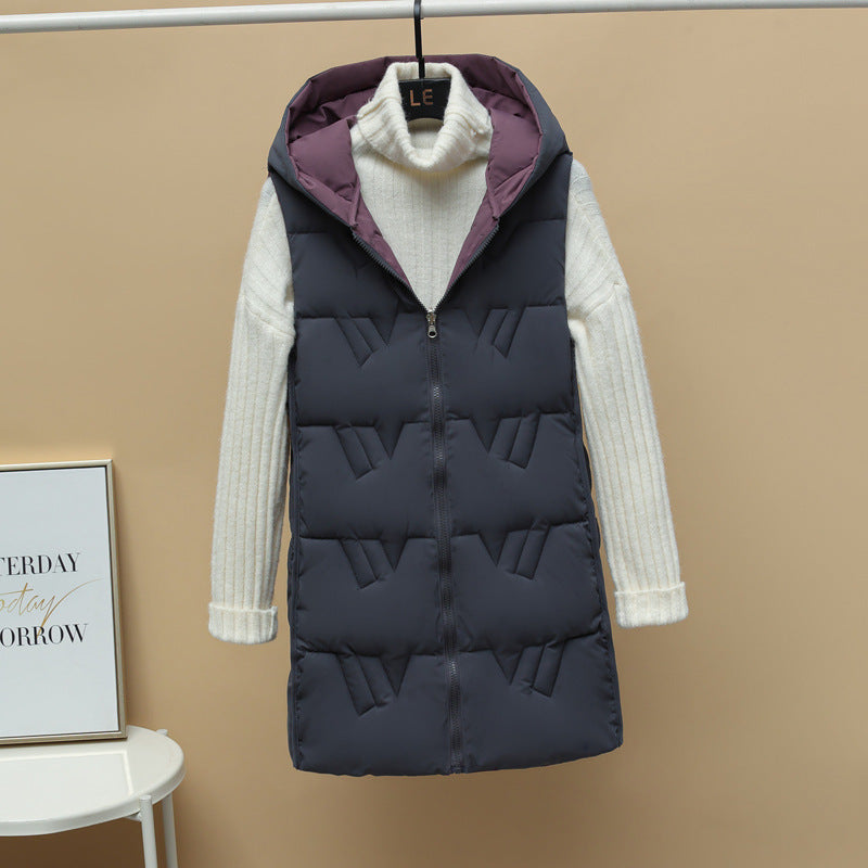 Double-sided Vest Women's Winter Mid-length Vest Korean Style Autumn And Winter Down Cotton Vest Thick Coat