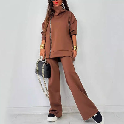 Women's Loose Zip Sweatshirt Wide Leg Pants Suit