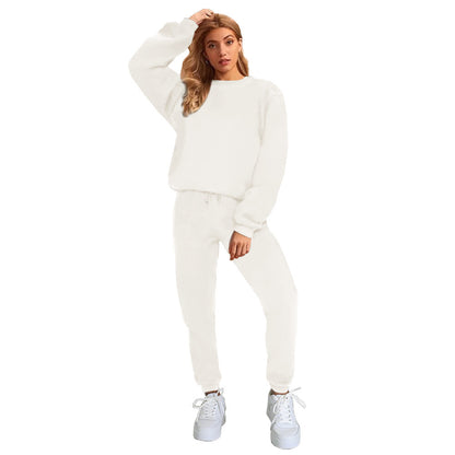 Women's Solid Color Round Neck Pullover Sweatshirt Pants