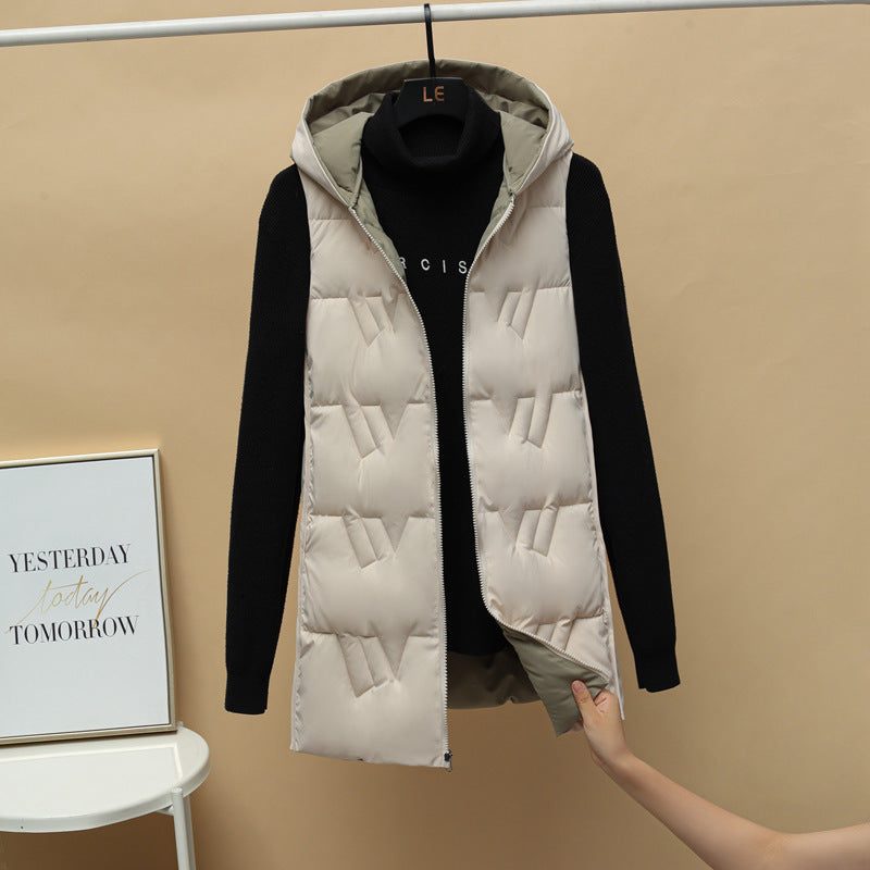 Double-sided Vest Women's Winter Mid-length Vest Korean Style Autumn And Winter Down Cotton Vest Thick Coat