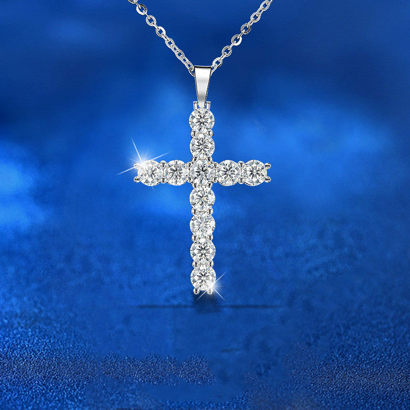 Moissanite 925 Sterling Silver Cross Necklace Pendant For Women