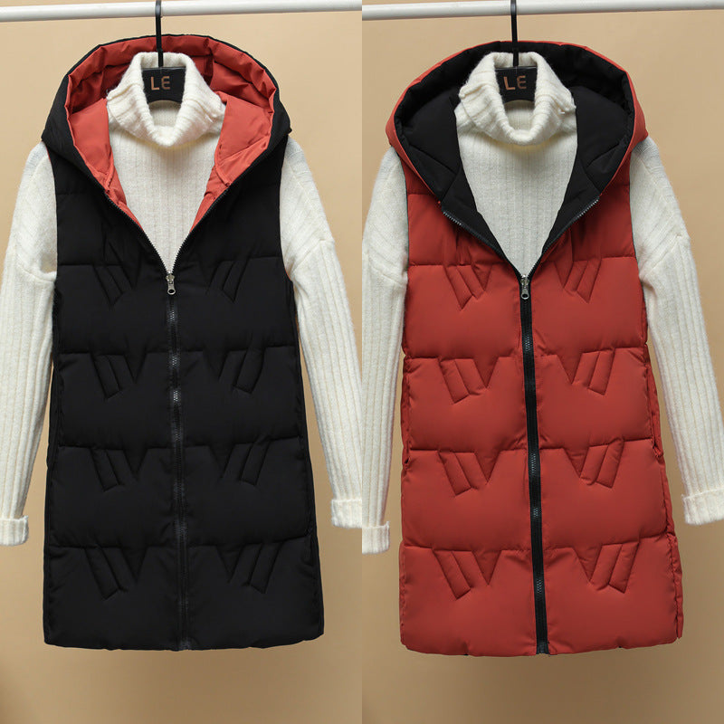 Double-sided Vest Women's Winter Mid-length Vest Korean Style Autumn And Winter Down Cotton Vest Thick Coat