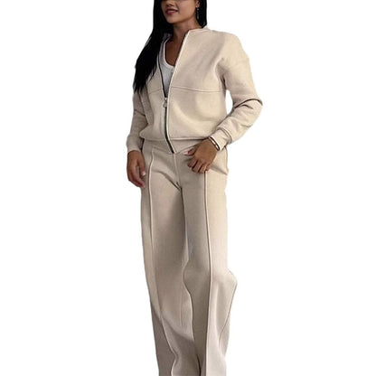 Women's Zipper Jacket Wide Leg Pants Two-piece Set