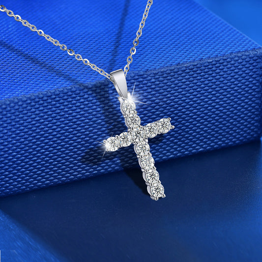 Moissanite 925 Sterling Silver Cross Necklace Pendant For Women