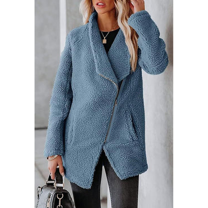 Fashion Casual Wool Lamb Jacket Zipper Pocket Fleece Coat