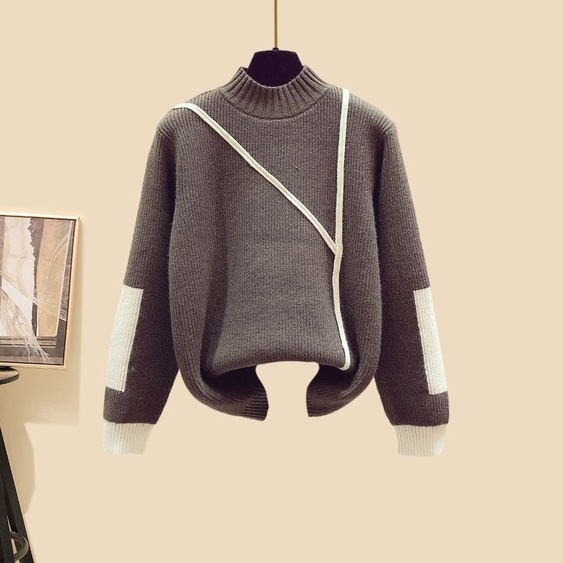 New Women's Thickened Vest Turtleneck Knitting Sweater Baggy Pants Three-piece Set