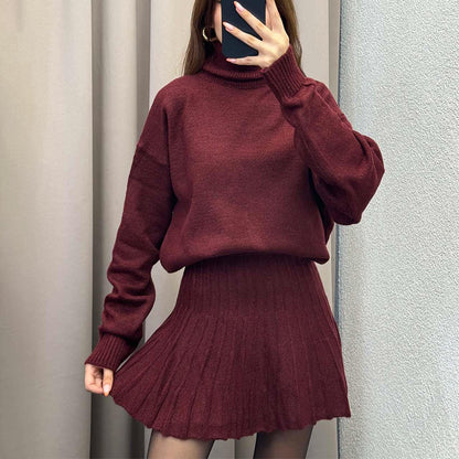 Autumn New Solid Color Round Neck Loose Top Simple All-matching Skirt Suit