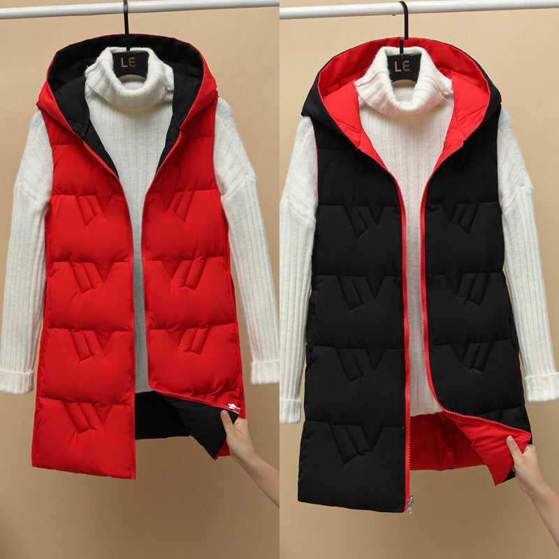 Double-sided Vest Women's Winter Mid-length Vest Korean Style Autumn And Winter Down Cotton Vest Thick Coat