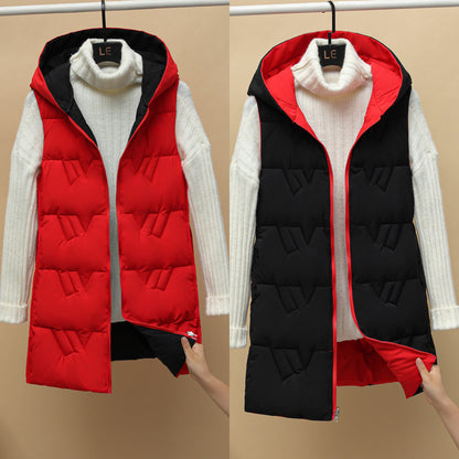 Double-sided Vest Women's Winter Mid-length Vest Korean Style Autumn And Winter Down Cotton Vest Thick Coat