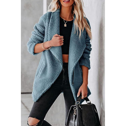 Fashion Casual Wool Lamb Jacket Zipper Pocket Fleece Coat