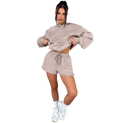 Solid Color Long Sleeve Hooded Sweaters Women's Clothing Two-piece Fashion