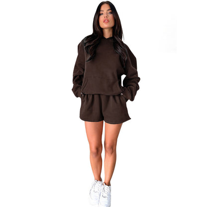 Solid Color Long Sleeve Hooded Sweaters Women's Clothing Two-piece Fashion