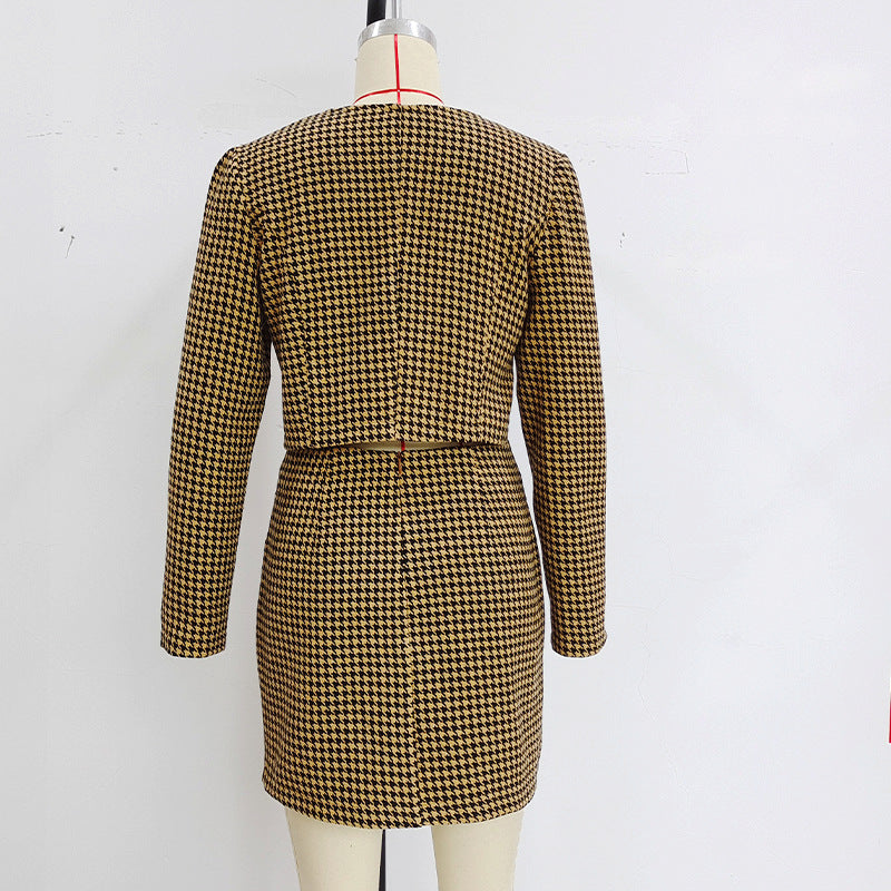 Commuter Plaid Jacket Mid-length Dress Set