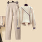 New Women's Thickened Vest Turtleneck Knitting Sweater Baggy Pants Three-piece Set