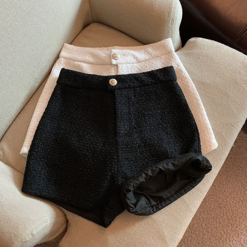 Elegant Tweed Loose High Waist Wide Leg Shorts For Women