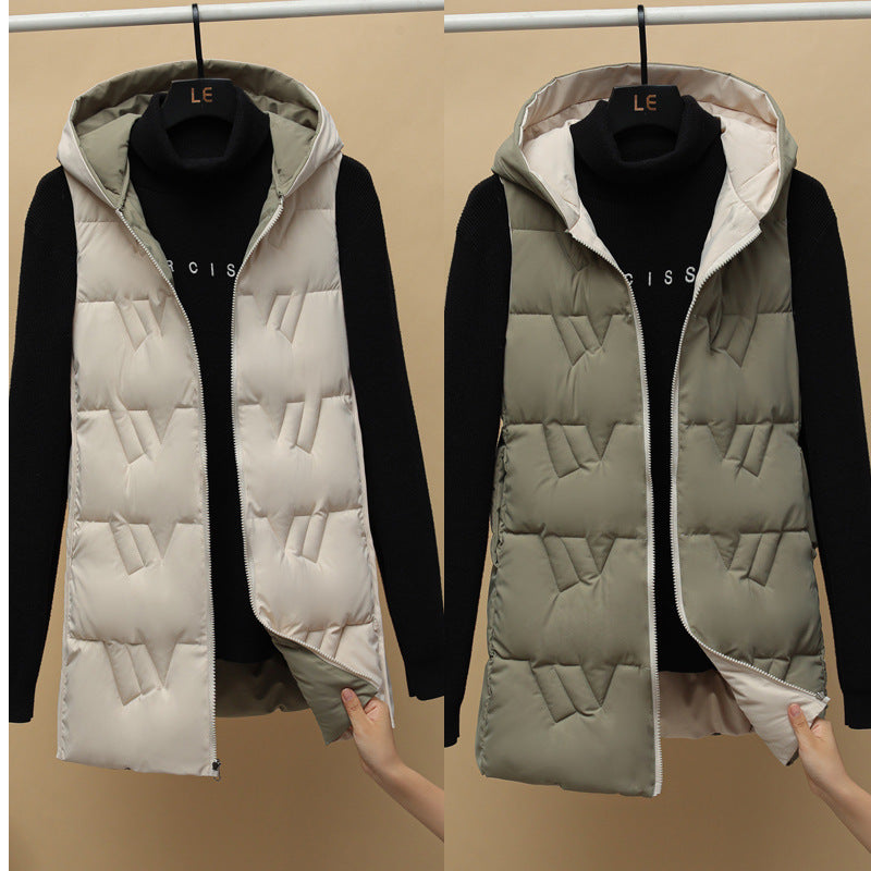 Double-sided Vest Women's Winter Mid-length Vest Korean Style Autumn And Winter Down Cotton Vest Thick Coat