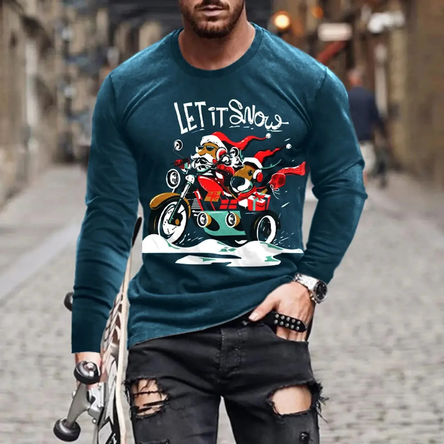 3D Digital Printing Holiday Atmosphere Round Neck Long-sleeved Shirt