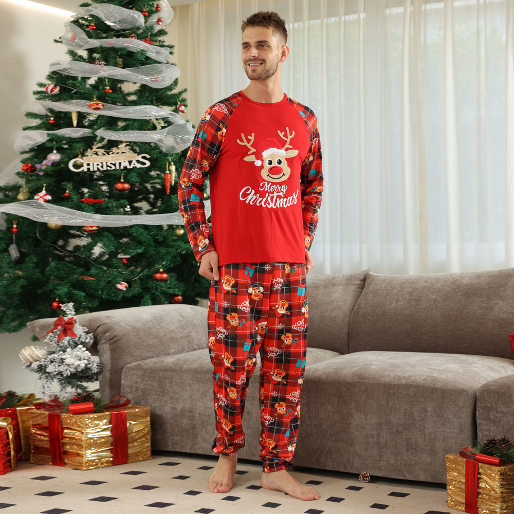 European And American Long Sleeve Home Wear Printed Plaid Christmas Suit