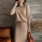 Drawstring High Waist Pure Color Wool Knitted Dress Two-piece Set