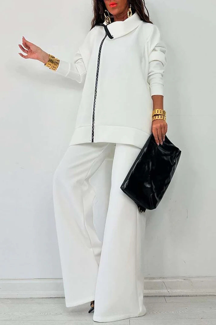 Women's Loose Zip Sweatshirt Wide Leg Pants Suit