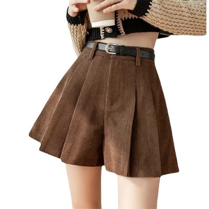 Corduroy Pleated Slim Casual Wide-leg Shorts Women