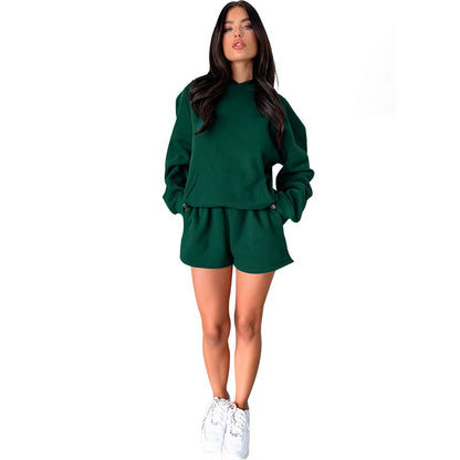 Solid Color Long Sleeve Hooded Sweaters Women's Clothing Two-piece Fashion