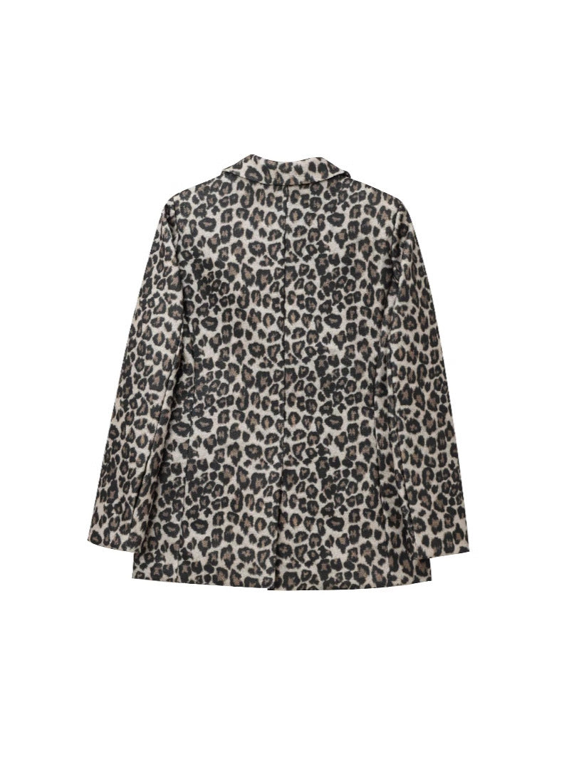 Women's Fashion Slim Long Sleeve Leopard Print Coat