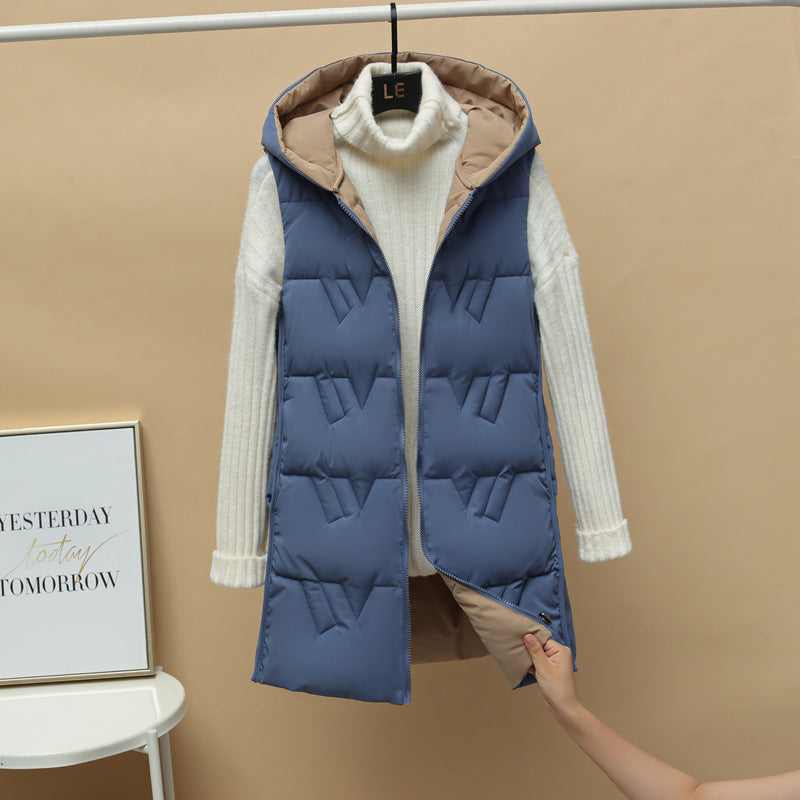 Double-sided Vest Women's Winter Mid-length Vest Korean Style Autumn And Winter Down Cotton Vest Thick Coat