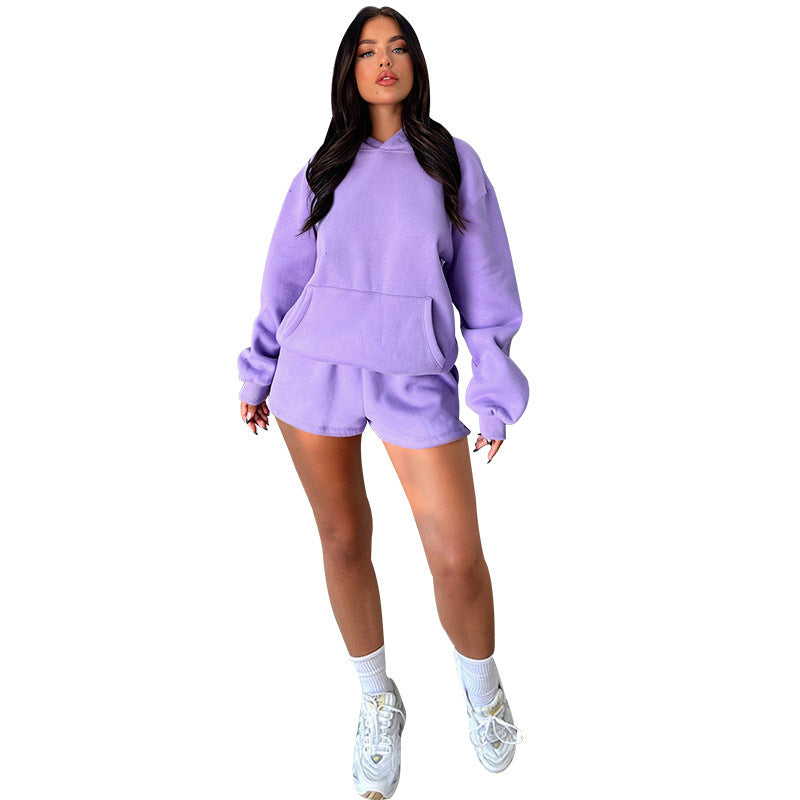 Solid Color Long Sleeve Hooded Sweaters Women's Clothing Two-piece Fashion