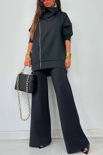 Women's Loose Zip Sweatshirt Wide Leg Pants Suit