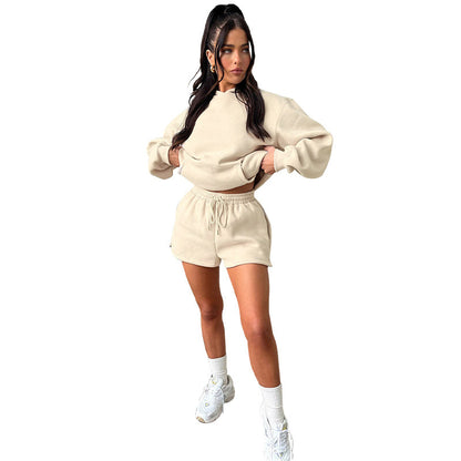 Solid Color Long Sleeve Hooded Sweaters Women's Clothing Two-piece Fashion