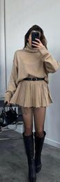 Autumn New Solid Color Round Neck Loose Top Simple All-matching Skirt Suit