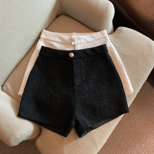 Elegant Tweed Loose High Waist Wide Leg Shorts For Women