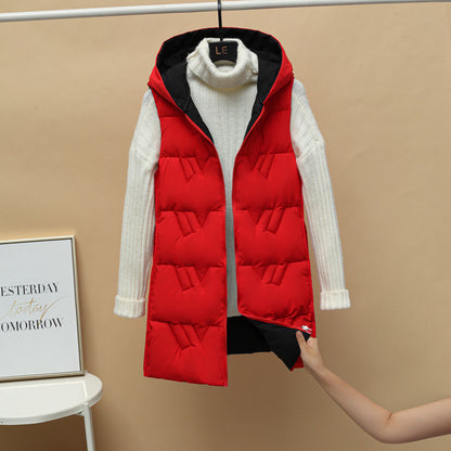 Double-sided Vest Women's Winter Mid-length Vest Korean Style Autumn And Winter Down Cotton Vest Thick Coat