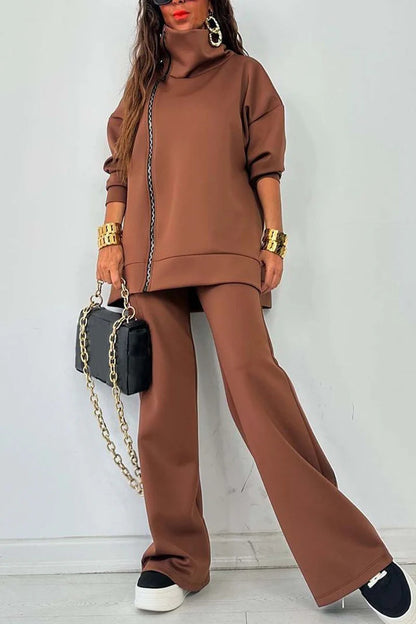 Women's Loose Zip Sweatshirt Wide Leg Pants Suit