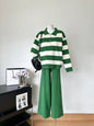 Women's Polo Collar Half Zipper Knitting Suit Stripes